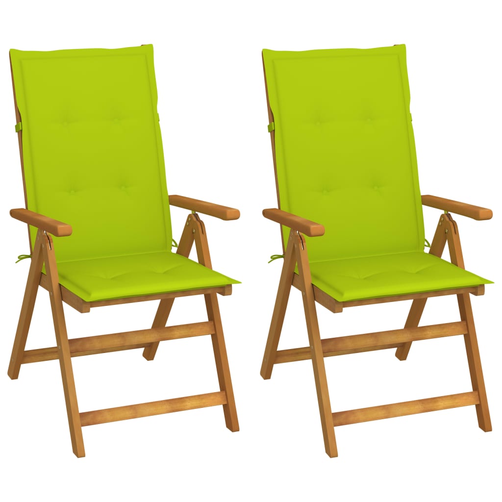 Tuinstoelen Verstelbaar Met Kussens Massief Acaciahout Heldergroen 2 120 x 50 x 3 cm