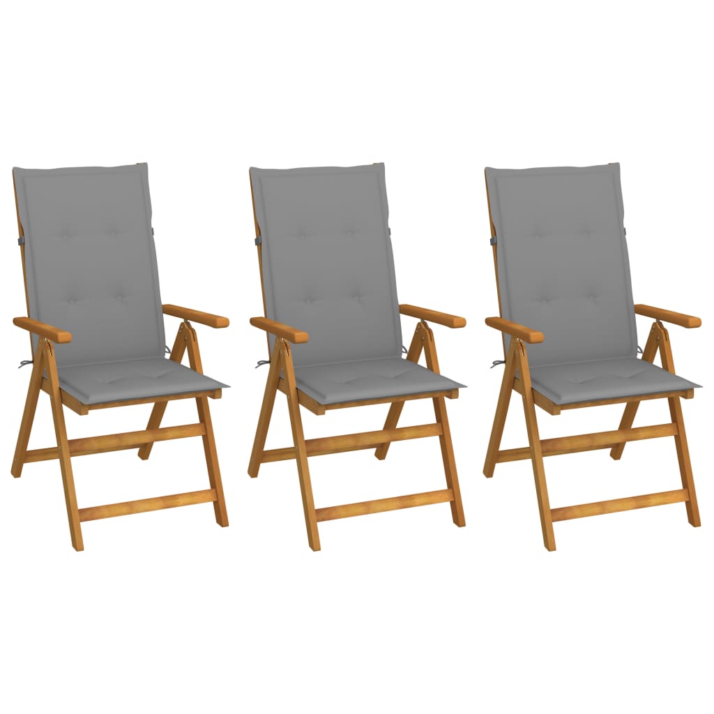 Tuinstoelen Inklapbaar Met Kussens Massief Acaciahout Grijs 3 120 x 50 x 3 cm