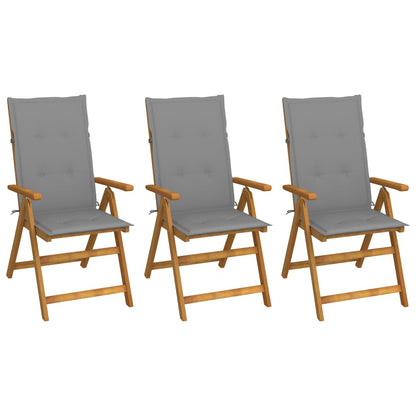 Tuinstoelen Inklapbaar Met Kussens Massief Acaciahout Grijs 3 120 x 50 x 3 cm