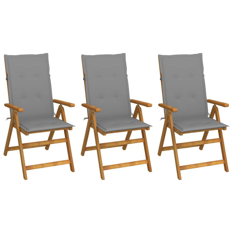 Tuinstoelen Inklapbaar Met Kussens Massief Acaciahout Grijs 3 120 x 50 x 3 cm