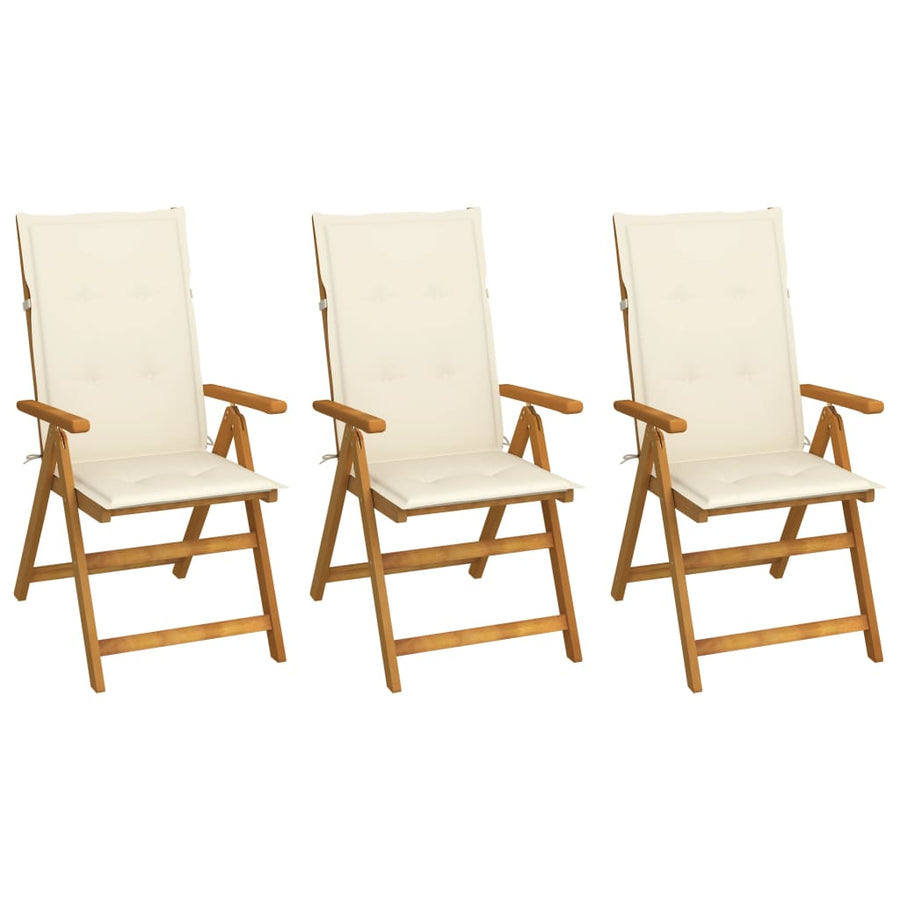 Tuinstoelen 3 St Inklapbaar Met Kussens Massief Acaciahout 120 x 50 x 3 cm Crème
