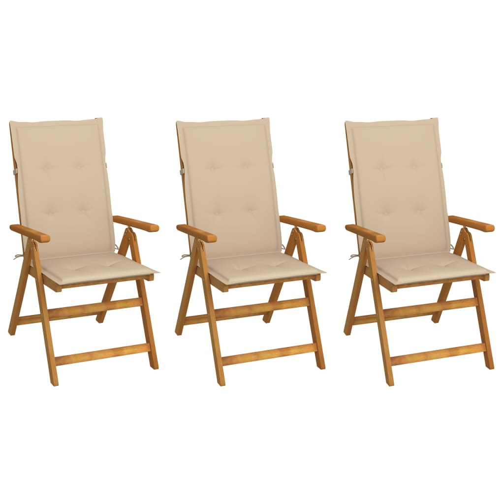 Tuinstoelen 3 st inklapbaar met kussens massief acaciahout