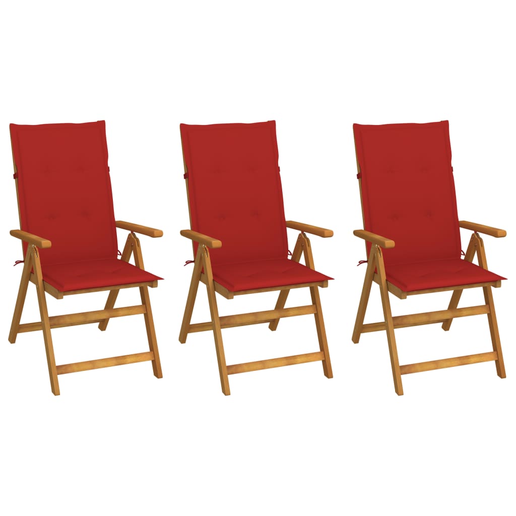 Tuinstoelen 3 st inklapbaar met kussens massief acaciahout