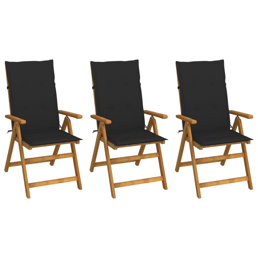 Tuinstoelen 3 st inklapbaar met kussens massief acaciahout