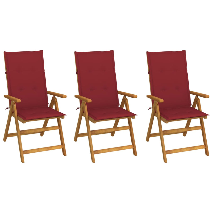 Tuinstoelen 3 st inklapbaar met kussens massief acaciahout