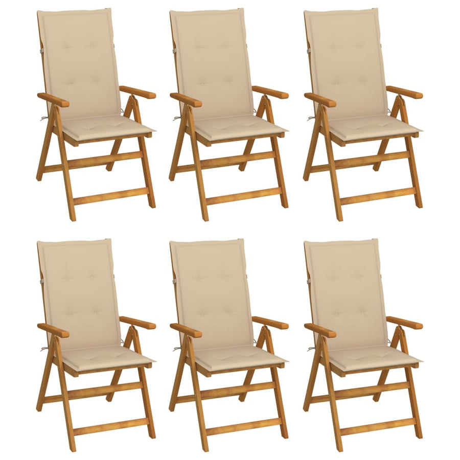 Tuinstoelen 6 St Inklapbaar Met Kussens Massief Acaciahout 120 x 50 x 3 cm Beige