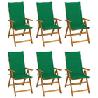 Garden chairs 6 pcs foldable with cushions solid acacia wood