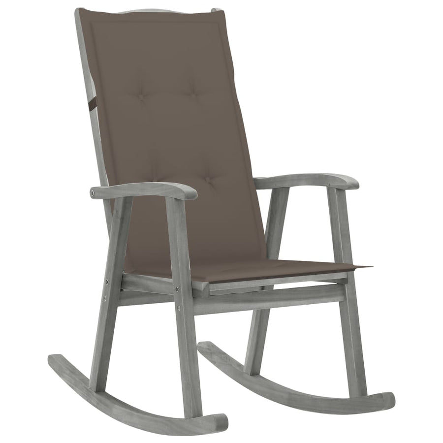 Schommelstoel Met Kussens Massief Acaciahout Grijs Taupe