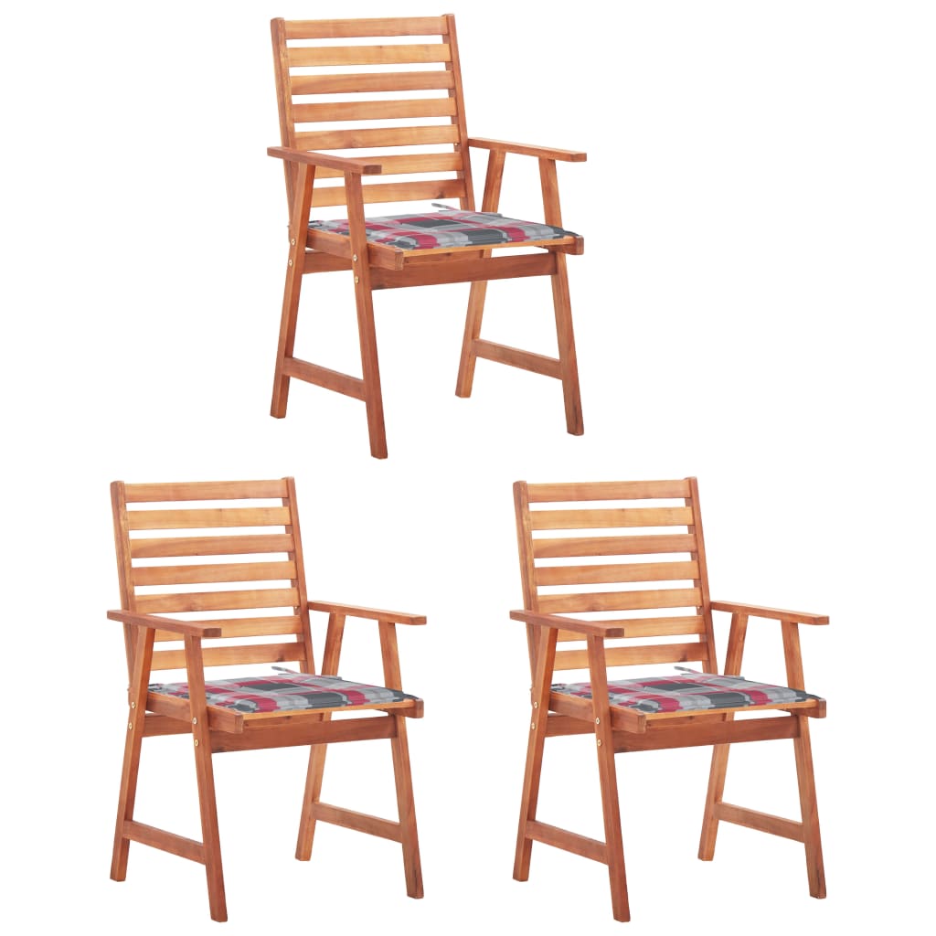 Tuinstoelen Met Kussens Massief Acaciahout 3 Rood ruitpatroon