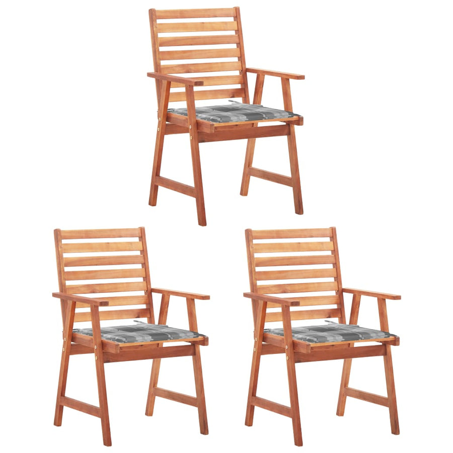 Tuinstoelen Met Kussens Massief Acaciahout 3 Grijs ruitpatroon