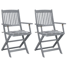 Tuinstoelen 2 St Inklapbaar Met Kussens Massief Acaciahout 1 Grijs ruitpatroon