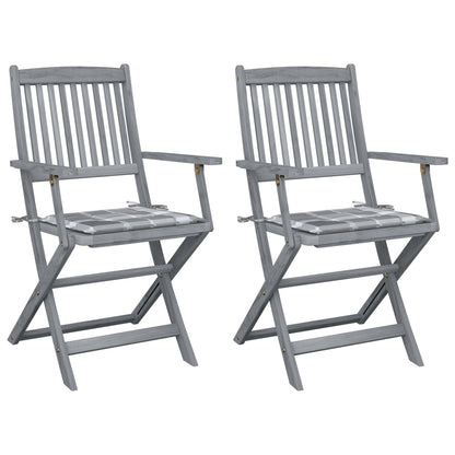 Tuinstoelen 2 St Inklapbaar Met Kussens Massief Acaciahout 1 Grijs ruitpatroon