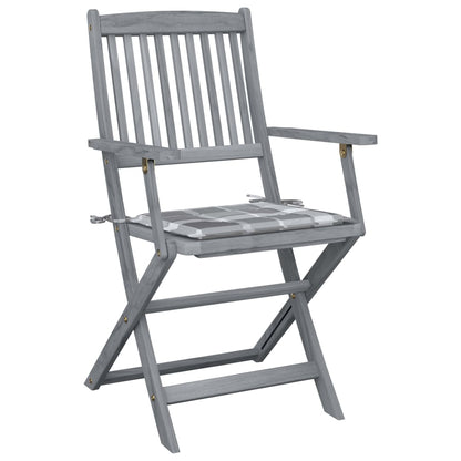 Tuinstoelen 2 St Inklapbaar Met Kussens Massief Acaciahout 1 Grijs ruitpatroon