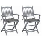 Garden Chairs 2 pcs Foldable with Cushions Solid Acacia Wood