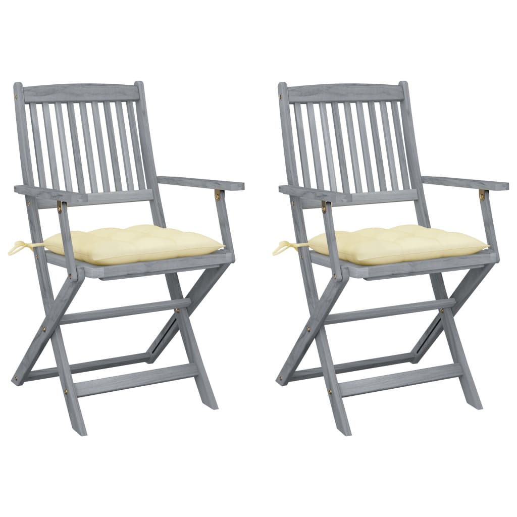 Tuinstoelen Inklapbaar Met Kussens Massief Acaciahout 2 Crème