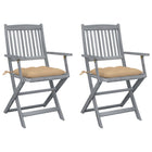 Folding Garden Chairs with Cushions Solid Acacia Wood 2