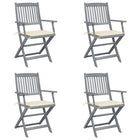 Folding Garden Chairs 4 pcs with cushions solid acacia wood