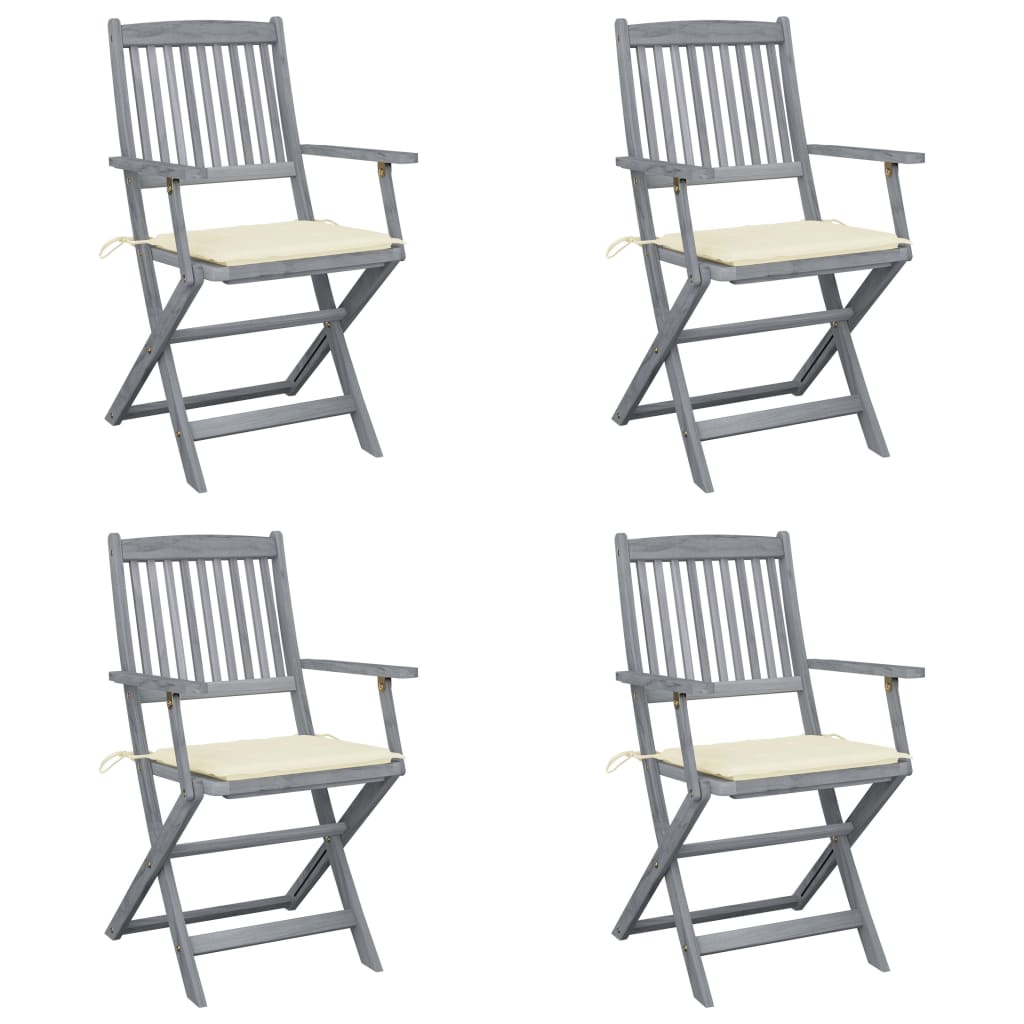 Tuinstoelen Inklapbaar Met Kussens Massief Acaciahout 4 Crème