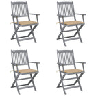 Garden Chairs 4 Pcs Foldable With Cushions Solid Acacia Wood