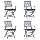 Folding Garden Chairs 4 pcs with cushions solid acacia wood