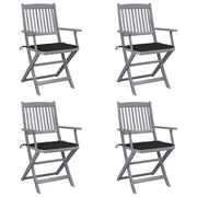 Folding Garden Chairs 4 pcs with cushions solid acacia wood