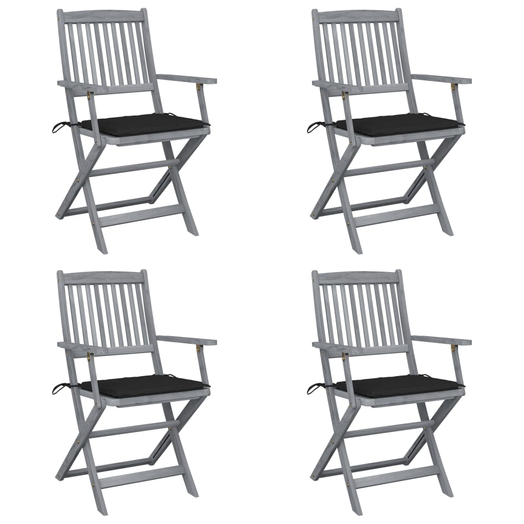 Tuinstoelen 4 St Inklapbaar Met Kussens Massief Acaciahout 1 Zwart