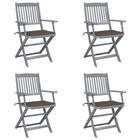 Folding Garden Chairs 4 pcs with cushions solid acacia wood