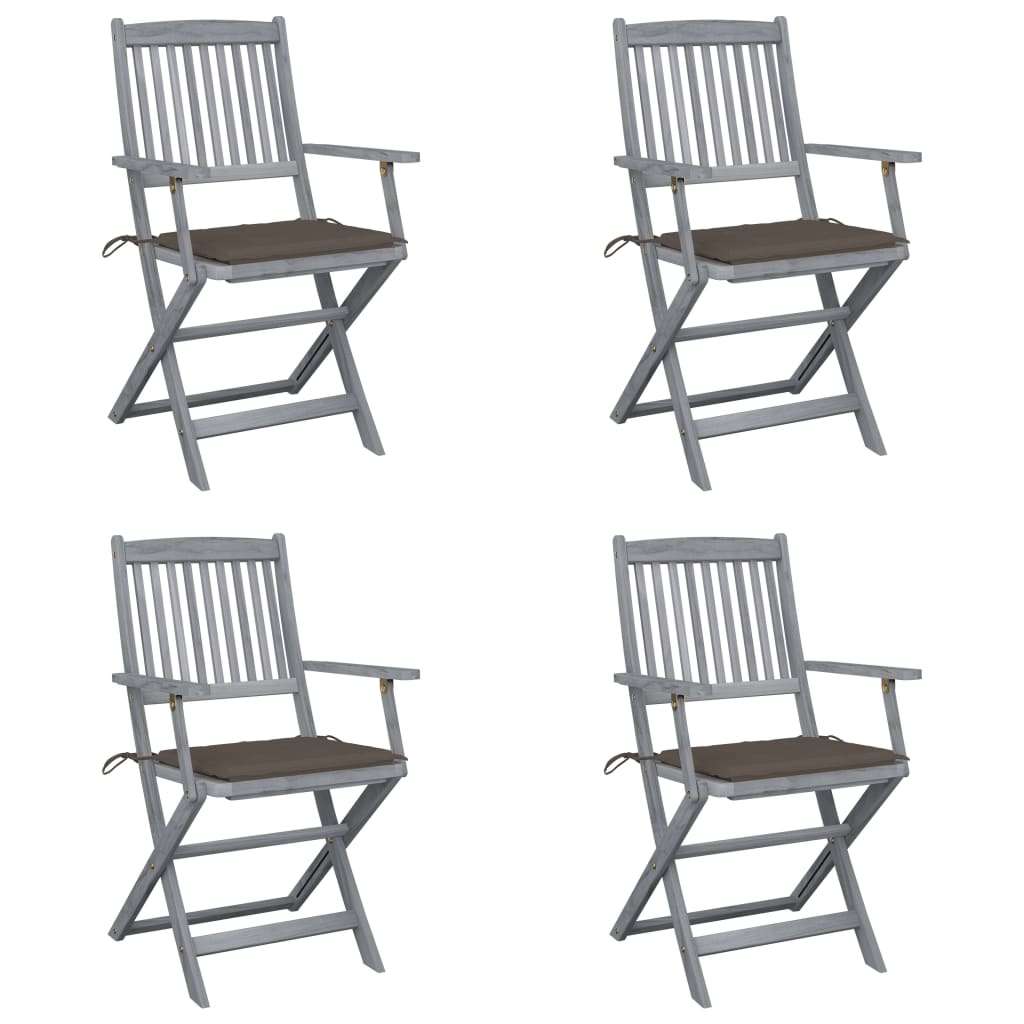 Tuinstoelen 4 St Inklapbaar Met Kussens Massief Acaciahout Taupe