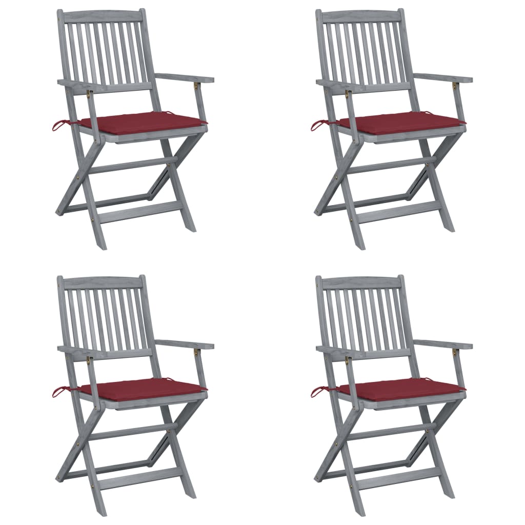 Tuinstoelen 4 St Inklapbaar Met Kussens Massief Acaciahout Wijnrood