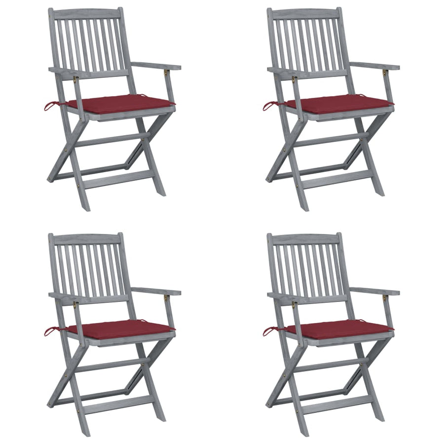 Tuinstoelen 4 St Inklapbaar Met Kussens Massief Acaciahout Wijnrood