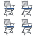 Folding Garden Chairs 4 pcs with cushions solid acacia wood