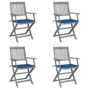 Folding Garden Chairs 4 pcs with cushions solid acacia wood