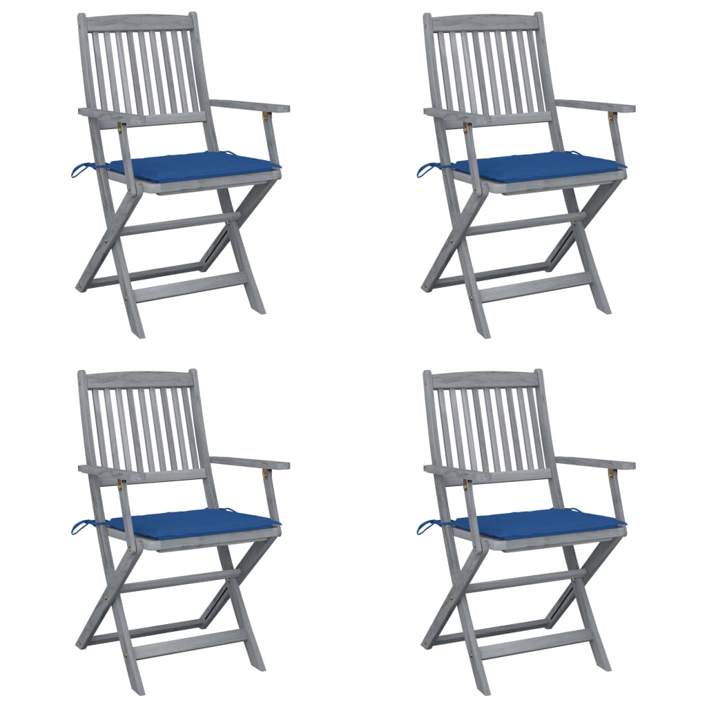 Tuinstoelen 4 St Inklapbaar Met Kussens Massief Acaciahout koningsblauw