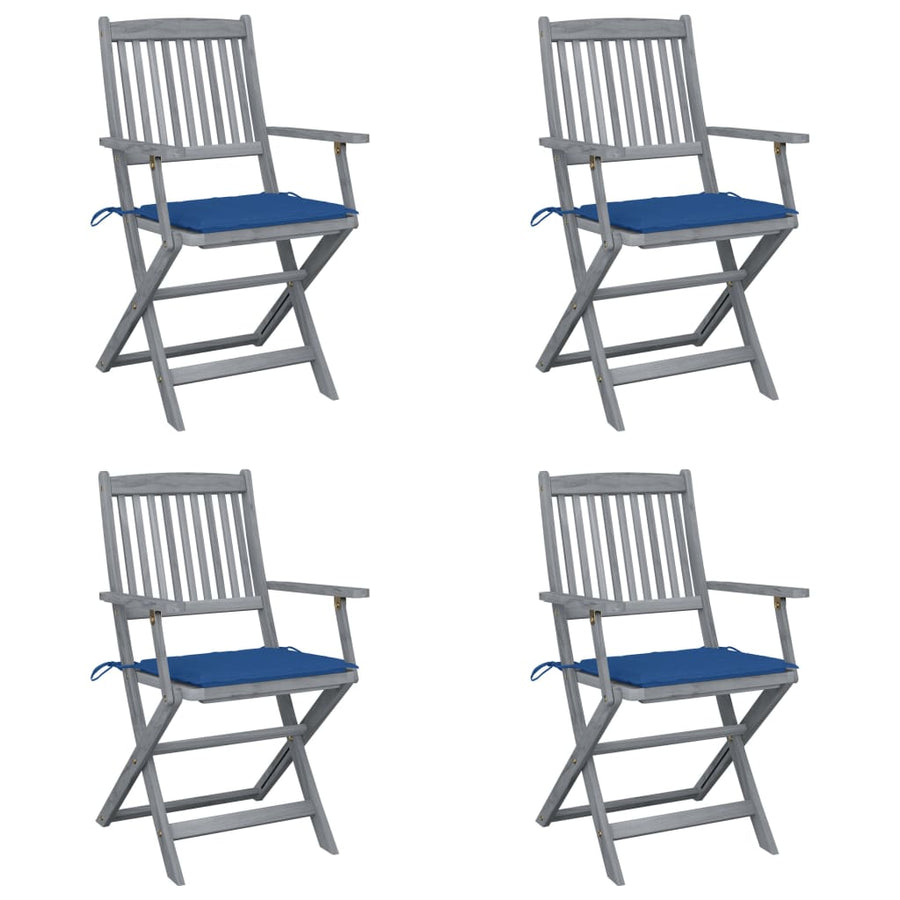 Tuinstoelen 4 St Inklapbaar Met Kussens Massief Acaciahout koningsblauw