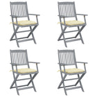 Folding Garden Chairs 4 pcs with cushions solid acacia wood