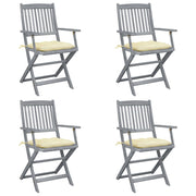 Tuinstoelen 4 st massief acaciahout inklapbaar met kussens