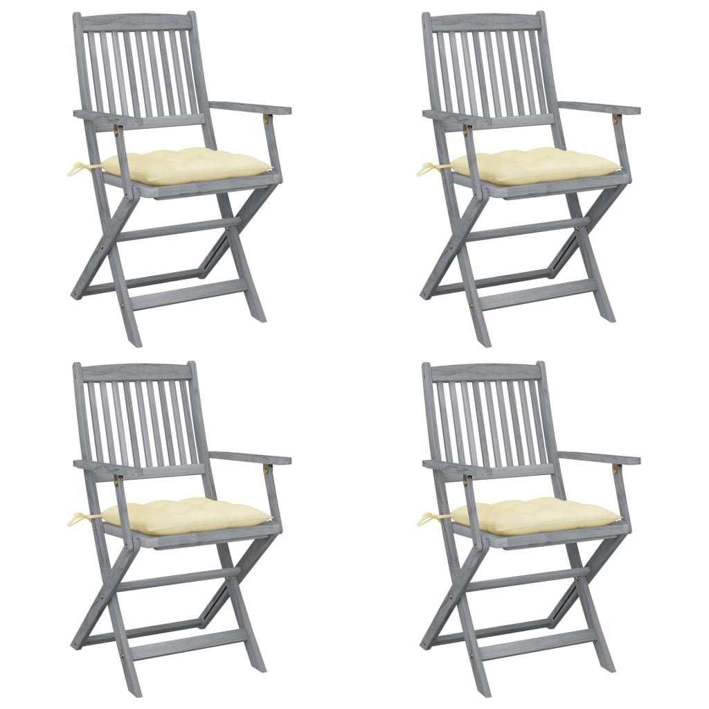 Tuinstoelen Inklapbaar Met Kussens Massief Acaciahout 4 Crème
