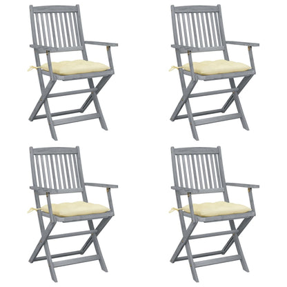 Tuinstoelen Inklapbaar Met Kussens Massief Acaciahout 4 Crème