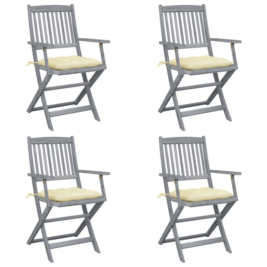 Tuinstoelen Inklapbaar Met Kussens Massief Acaciahout 4 Crème