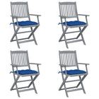 Tuinstoelen 4 st massief acaciahout inklapbaar met kussens