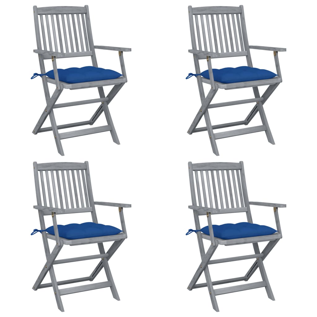 Tuinstoelen Inklapbaar Met Kussens Massief Acaciahout 4 Blauw