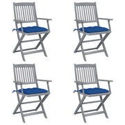 Tuinstoelen 4 st massief acaciahout inklapbaar met kussens