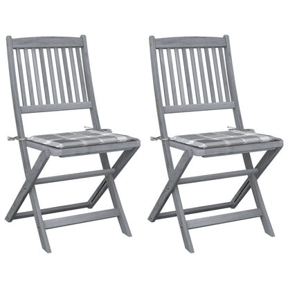 Tuinstoelen 2 St Inklapbaar Met Kussens Massief Acaciahout 1 Grijs ruitpatroon