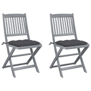 Garden Chairs 2 pcs Foldable with Cushions Solid Acacia Wood