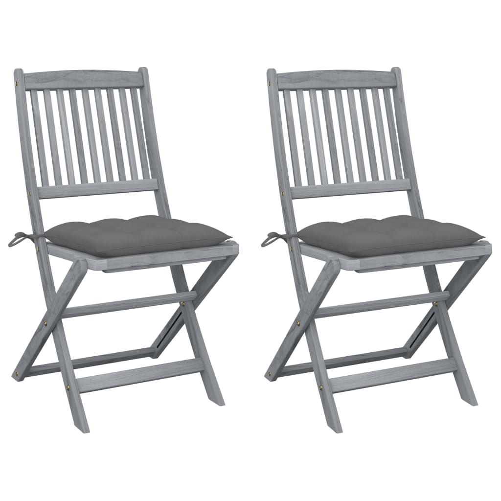 Tuinstoelen Inklapbaar Met Kussens Massief Acaciahout 2 Grijs