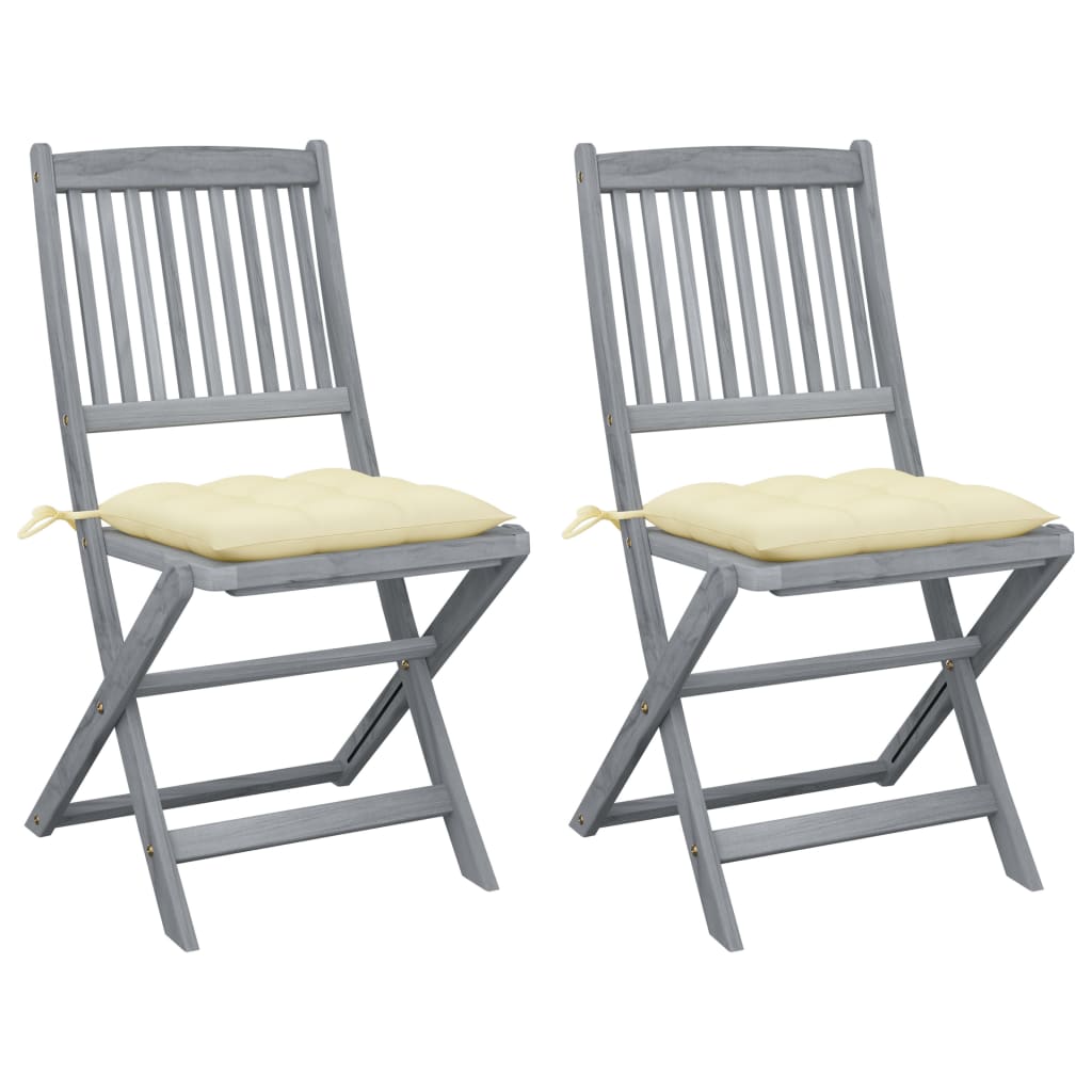 Tuinstoelen Inklapbaar Met Kussens Massief Acaciahout 2 Crème