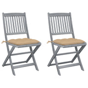 Tuinstoelen inklapbaar massief acaciahout 2 stuks beige