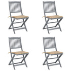 Folding Garden Chairs 4 pcs with cushions solid acacia wood