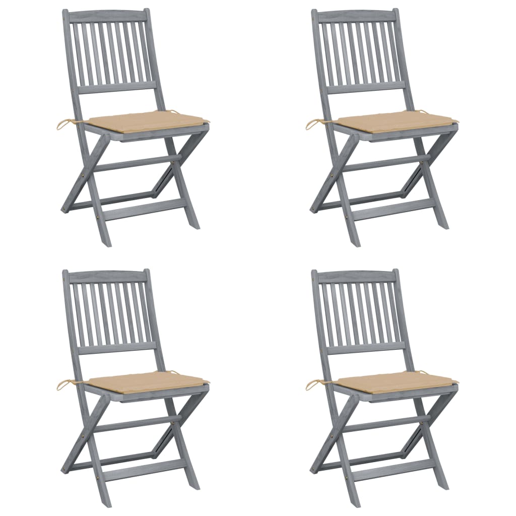 Tuinstoelen 4 St Inklapbaar Met Kussens Massief Acaciahout Beige