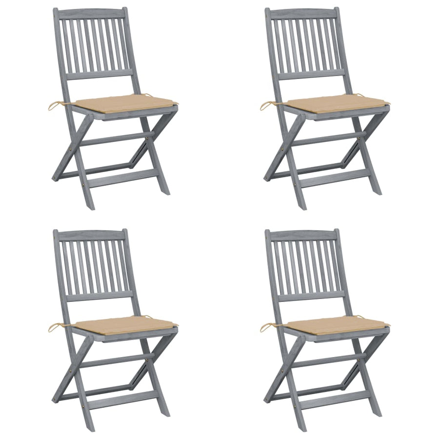 Tuinstoelen 4 St Inklapbaar Met Kussens Massief Acaciahout Beige